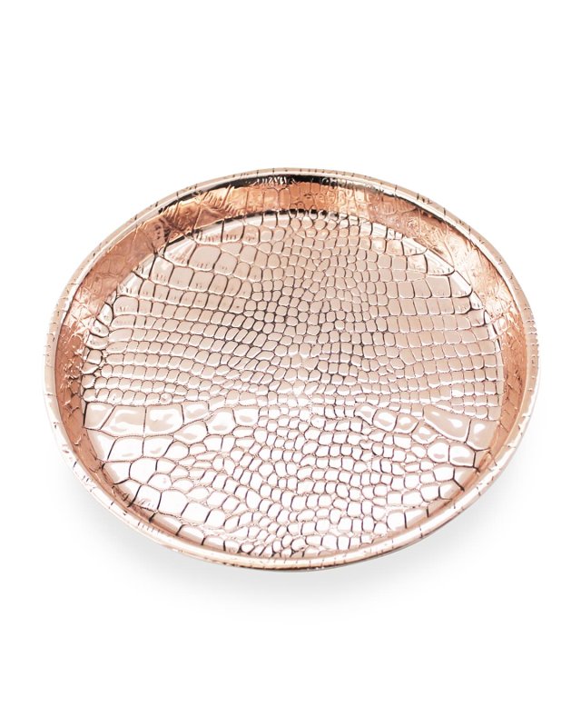 Antique English Copper Embossed Round Bar Tray, Late 19th Century